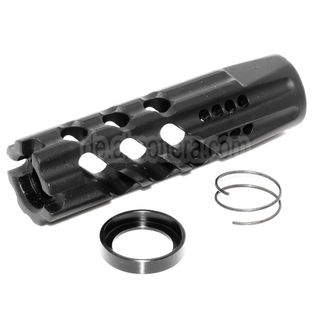 APS EMG Licensed F1 Firearms Dragon Slay Faced Mündungsbremse Mündungsfeuerdämpfer Geeignet für -14mm CCW CCW Gegen den Uhrzeigersinn Lauf Gewehre Airsoft Schwarz