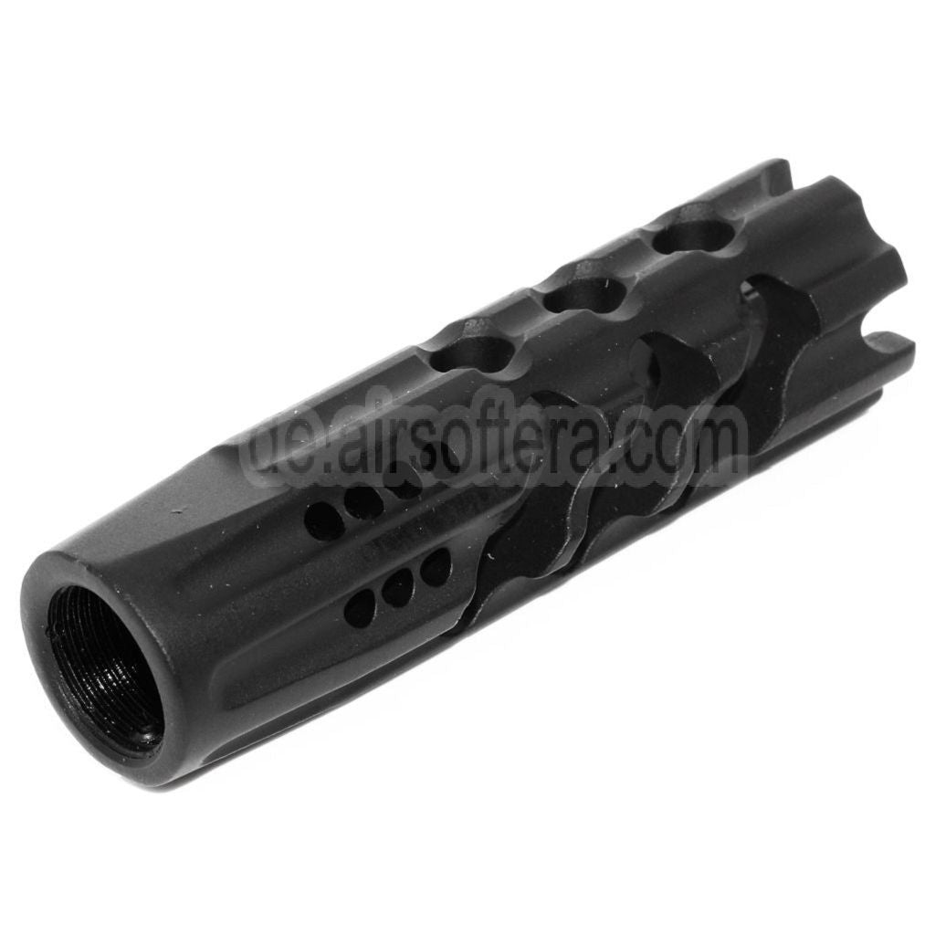 APS EMG Licensed F1 Firearms Dragon Slay Faced Mündungsbremse Mündungsfeuerdämpfer Geeignet für -14mm CCW CCW Gegen den Uhrzeigersinn Lauf Gewehre Airsoft Schwarz
