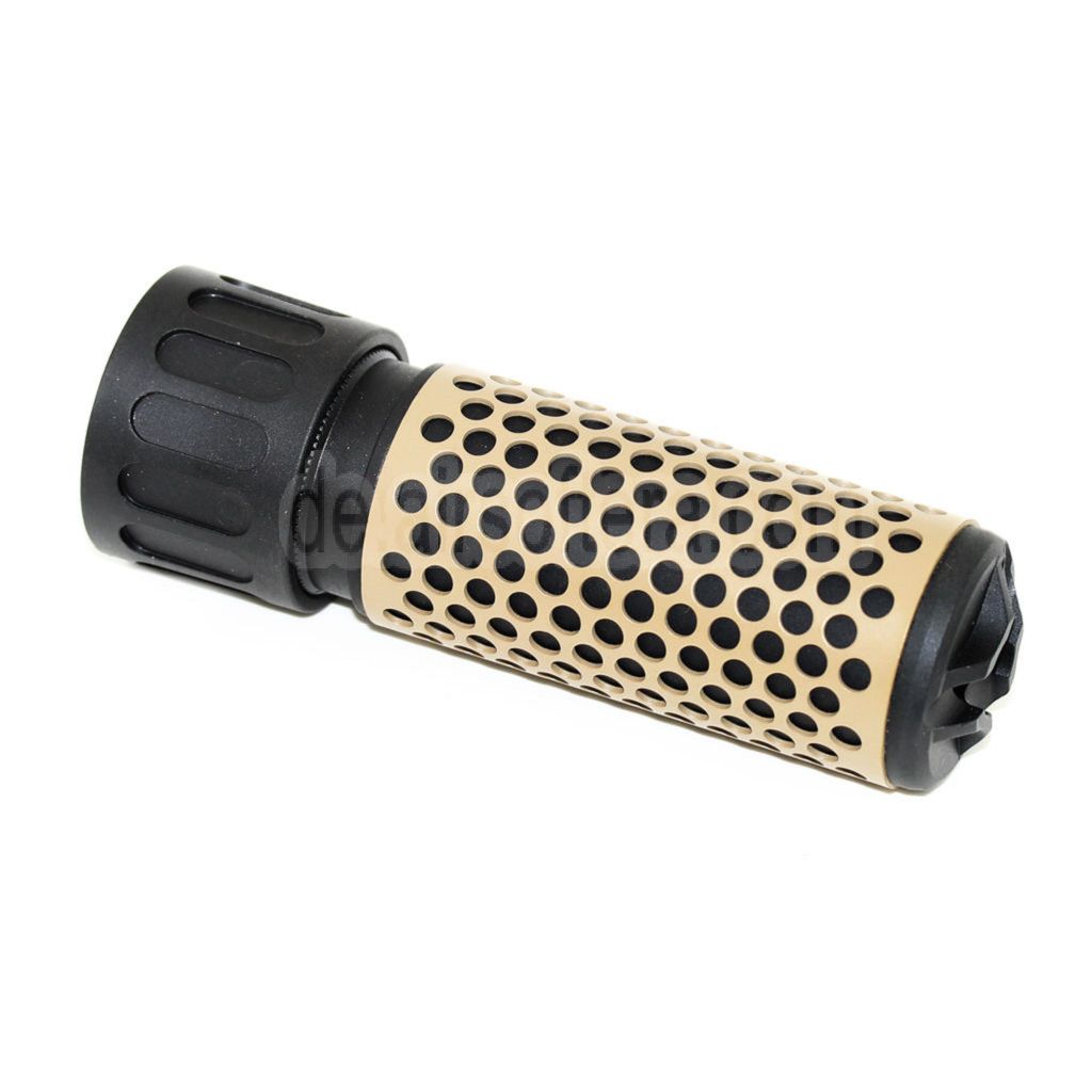 AirsoftEra 125mm 5 Zoll 5.56 Stil QDC Schalldämpfer mit Mündungsfeuerdämpfer Geeignet für -14mm CCW Gegen den Uhrzeigersinn Lauf Gewehre Airsoft Schwarz/Tan