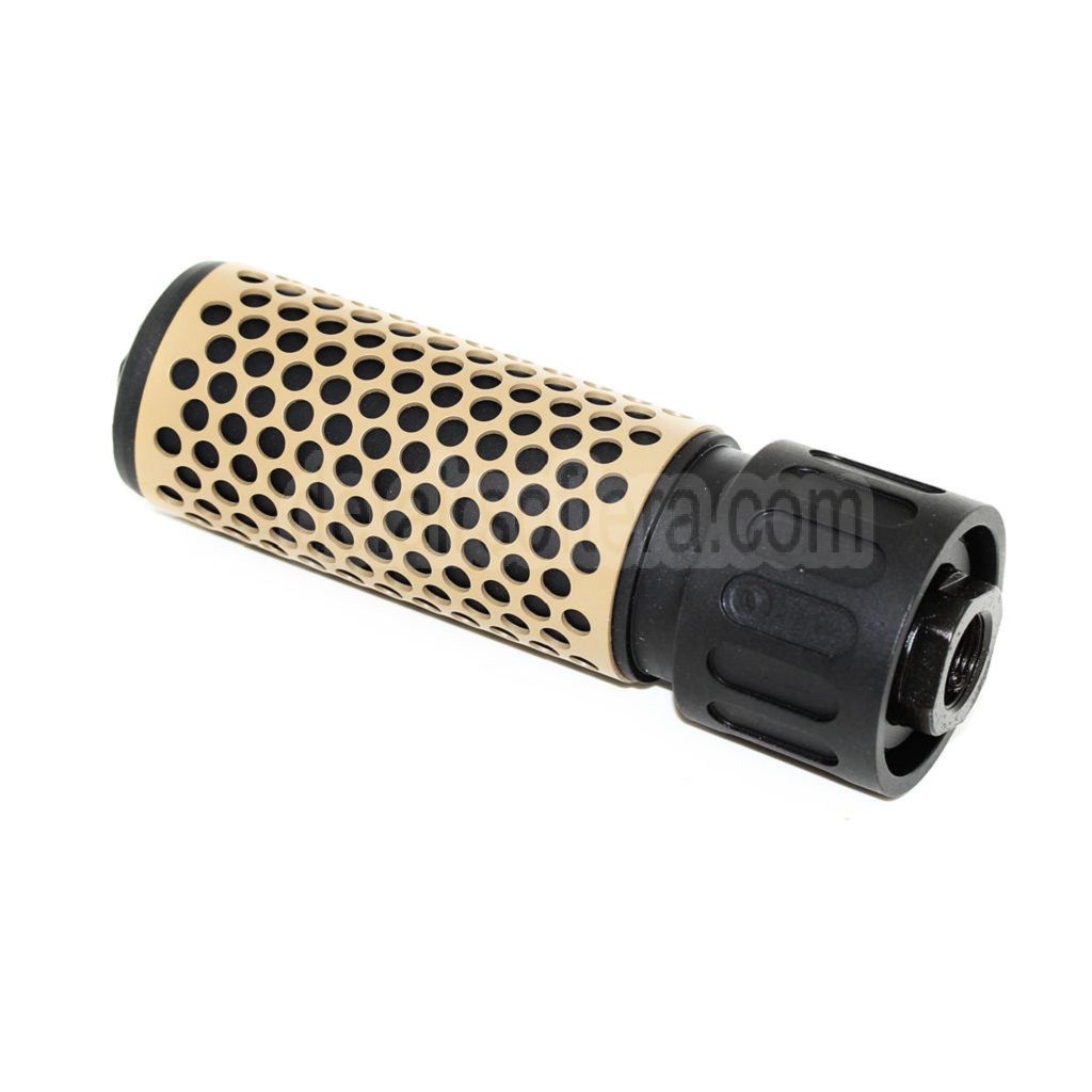 AirsoftEra 125mm 5 Zoll 5.56 Stil QDC Schalldämpfer mit Mündungsfeuerdämpfer Geeignet für -14mm CCW Gegen den Uhrzeigersinn Lauf Gewehre Airsoft Schwarz/Tan
