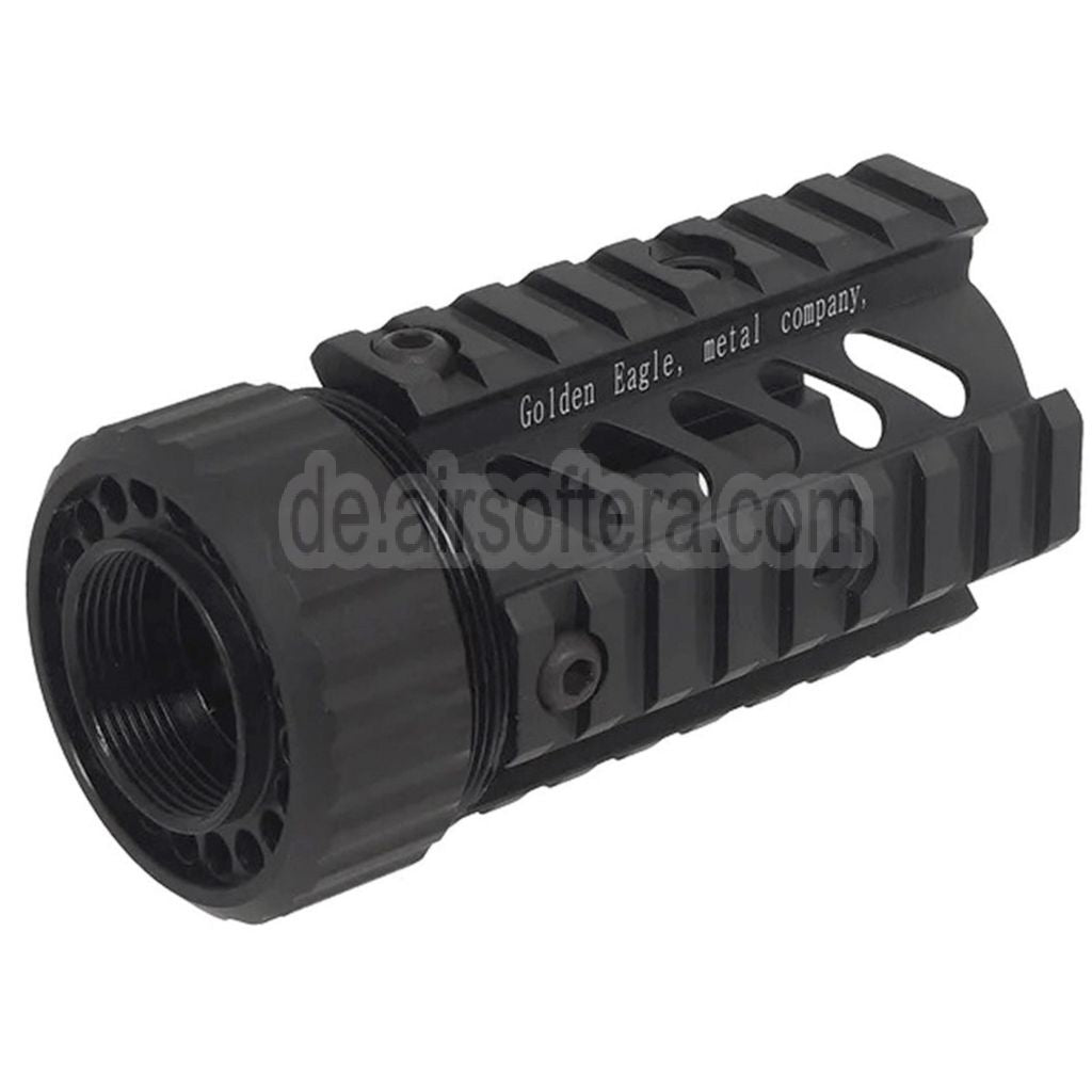 Golden Eagle 4-Seiten 8-Steckplatz Schiene Kurz Typ Stubby Free Float RIS Handschutz Schienen System geeignet für M4 M16 Serie AEG Gewehre Airsoft Schwarz