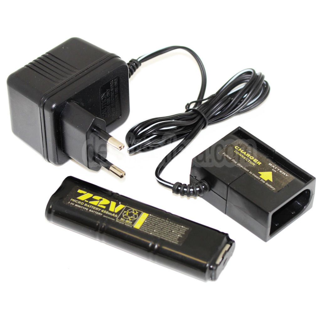 WELL 7.2V 450mAh Ni-MH Batterie und 220V EU Stecker Ladegerät Geeignet für Vz61 Scorpion / MP7 / MAC10 / R2 / R4 AEG Airsoft