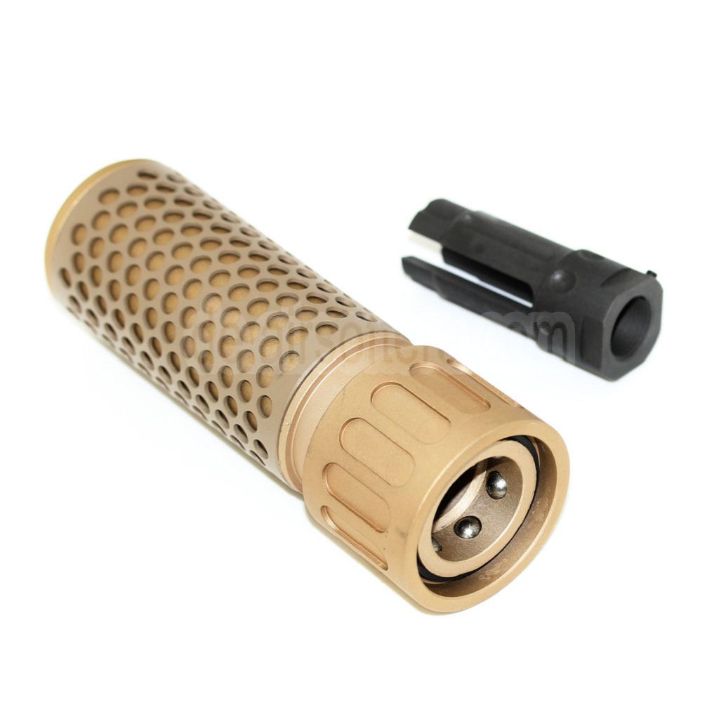 AirsoftEra 125mm 5 Zoll 5.56 Stil QDC Schalldämpfer mit Mündungsfeuerdämpfer Geeignet für -14mm CCW Gegen den Uhrzeigersinn Lauf Gewehre Airsoft Tan