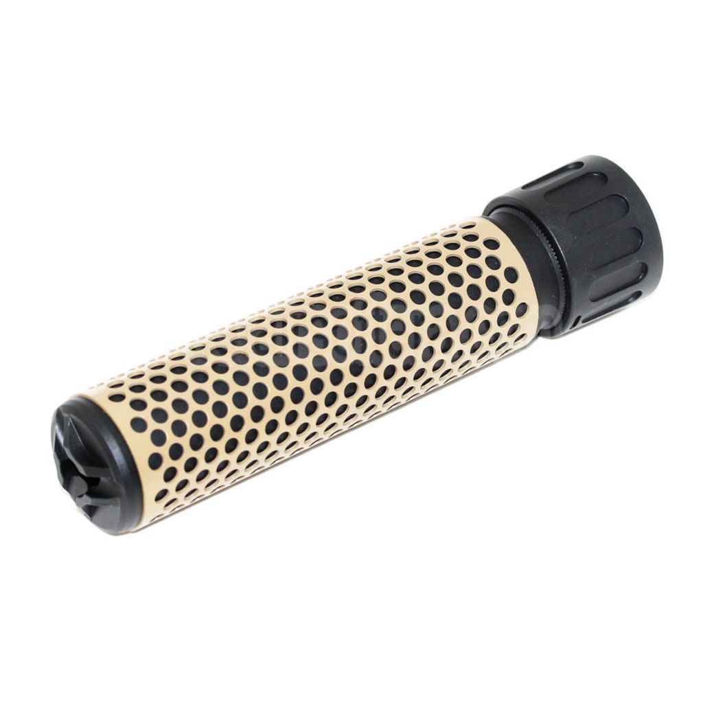 AirsoftEra 179mm 7 Zoll 5.56 Stil QDC Schalldämpfer mit Mündungsfeuerdämpfer Geeignet für -14mm CCW Gegen den Uhrzeigersinn Lauf Gewehre Airsoft Tan/Schwarz