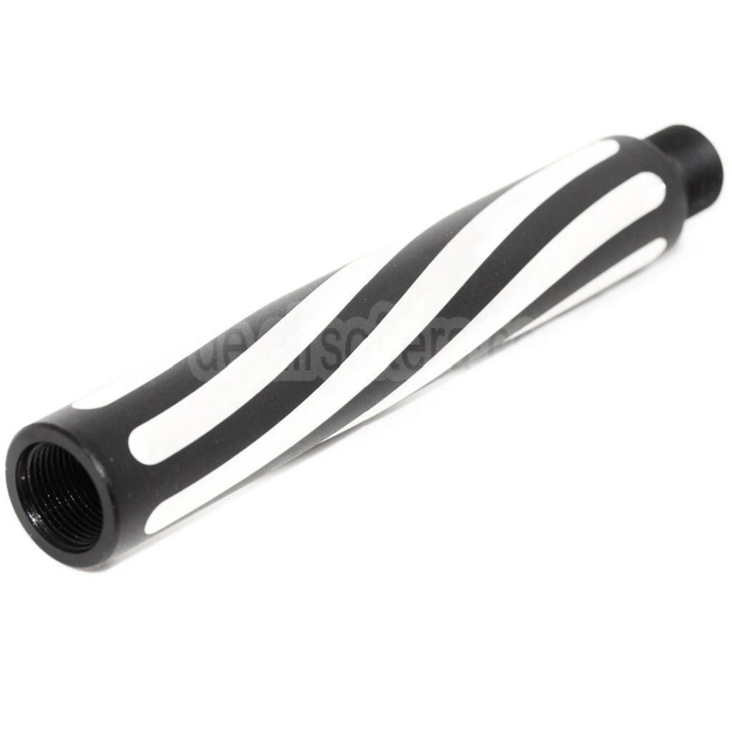 AirsoftEra 4.5 Zoll Aluminium 2-Tone Spiralförmig geriffelt Äußeres Lauf verlängerungsrohr -14mm CCW Gegen den Uhrzeigersinn AEG GBB Schwarz/Silver