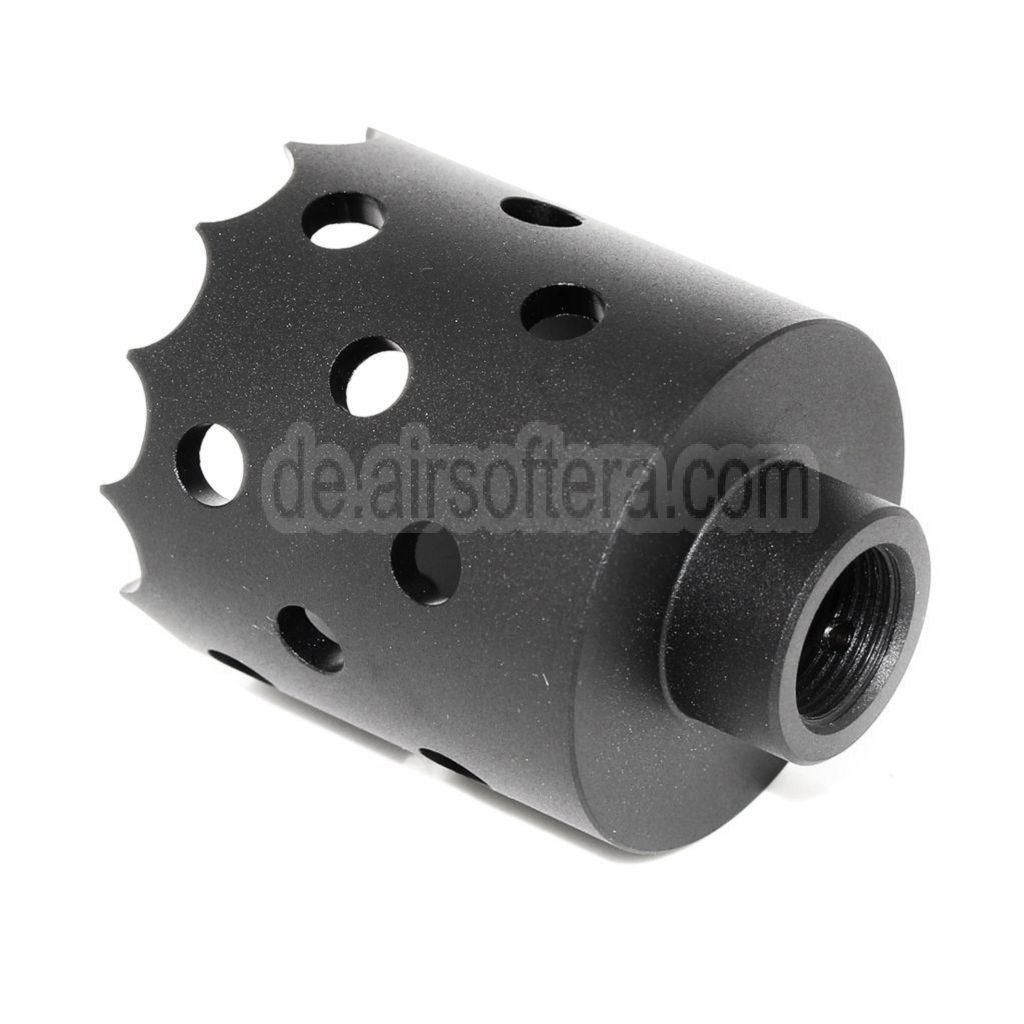 AirsoftEra 43mm/55mm Lochsäge Angriffsstil Metall Mündungsbremse Blitzunterdrücker geeignet für -14mm CCW Gewehre mit gegen den Uhrzeigersinn gedrehtem Lauf Schwarz