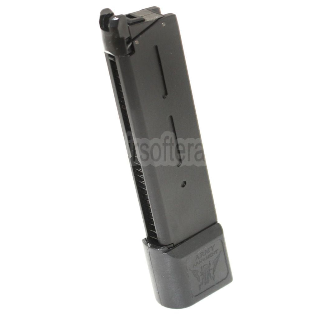 ARMY ARMAMENT 26rd Gas Magazin Erweiterter Langer Typ Geeignet für KWC KJ Works DOUBLE BELL E&C Tokyo Marui 1911 Serie GBB Pistolen Airsoft Schwarz