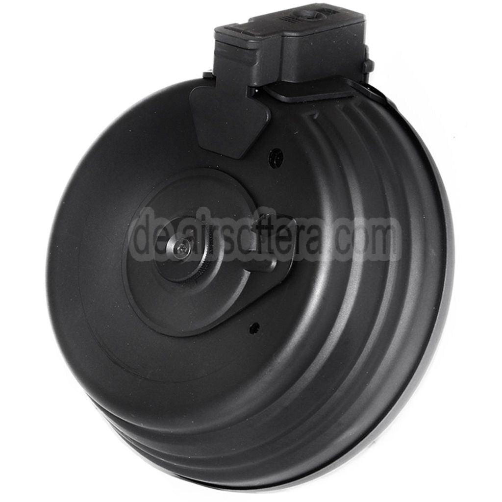 CYMA 2500rd Sheet Stahl Kabel und Soundsteuerung Elektrisch Trommelmagazin mit EU 220v Plug Charger Geeignet für AK Serie AEG Gewehre Airsoft Schwarz