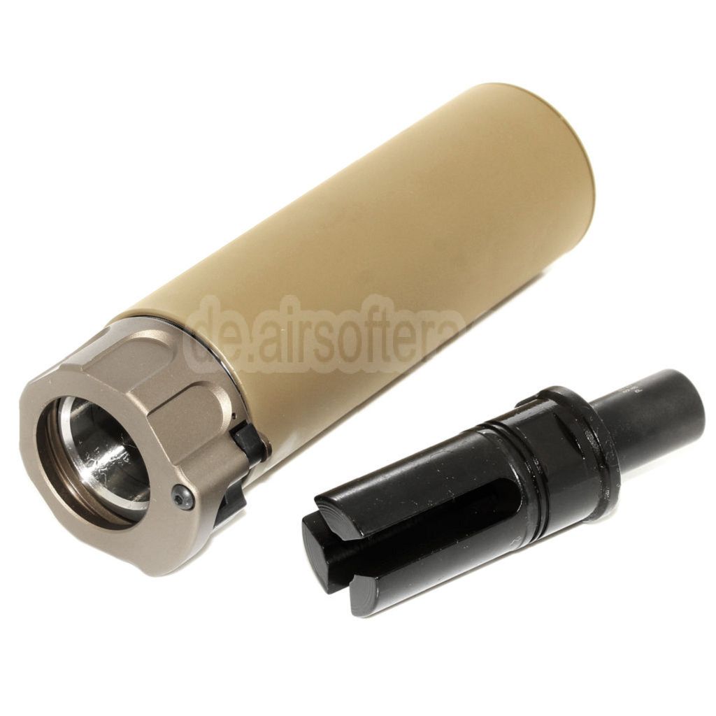 5KU 133mm SOCOM46 Mini Schalldämpfer mit Mündungsfeuerdämpfer Geeignet für +12mm CW Rechtsgewinde Lauf Gewehre Airsoft