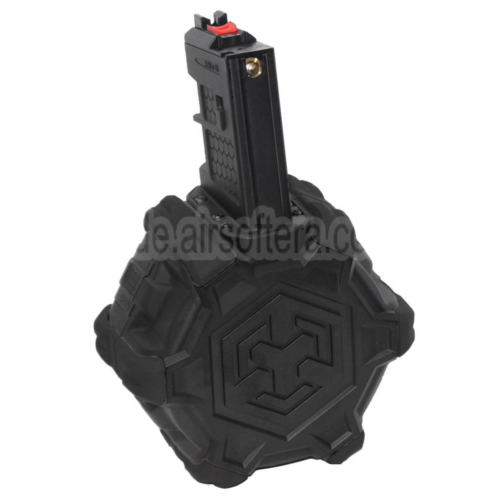Armorer Works AW Custom 350rd Gas Adaptive Trommelmagazin Geeignet für WE (WE-TECH) Open Bolt Type L85 / SCAR-L / R5C / T65 / HK416 / AR M4 M16 GBB Gewehre Airsoft