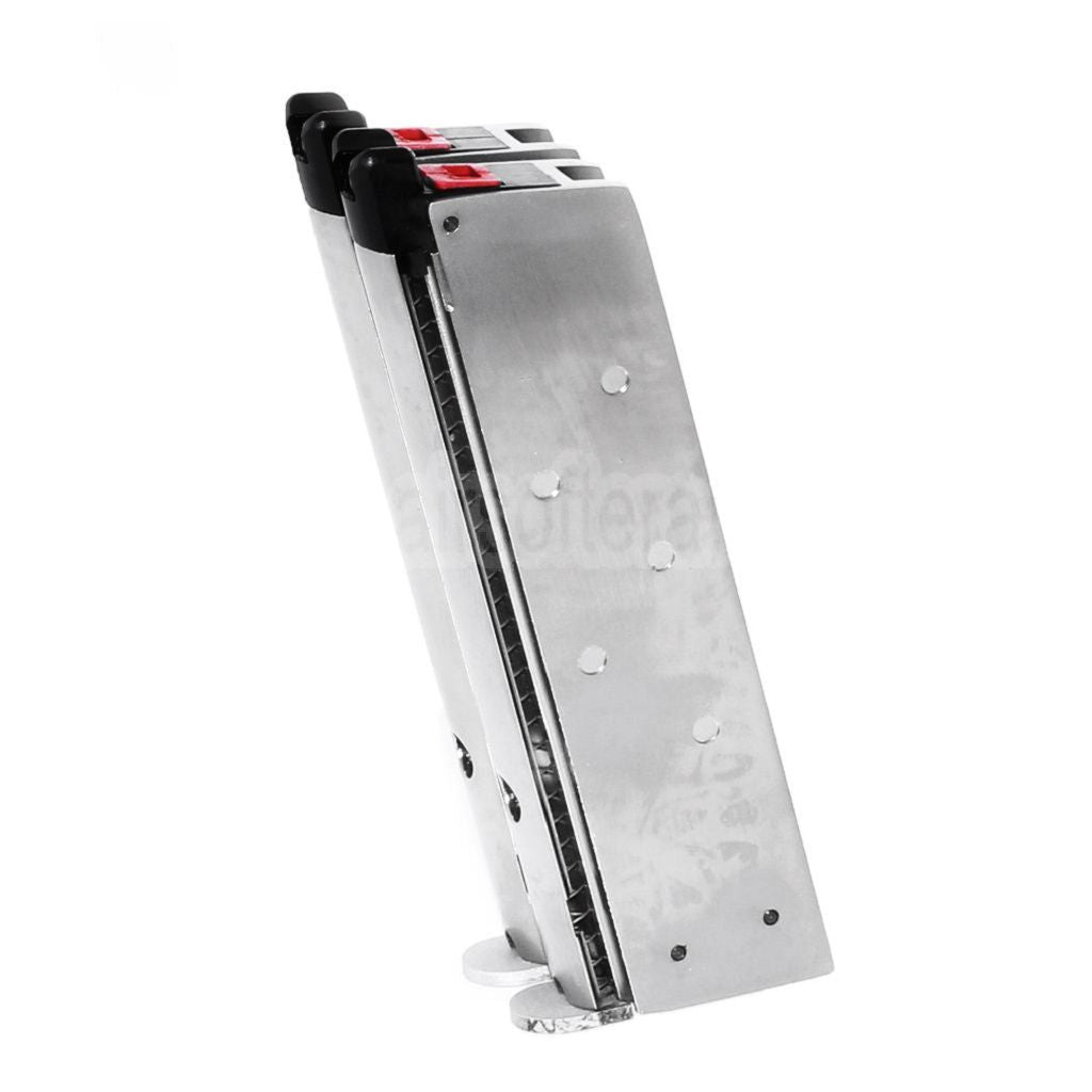 Armorer Works AW 32rd Doppel Lauf Gas Magazin Geeignet für AW MX Serie / WE Doppel Lauf 1911 Serie GBB Pistolen Airsoft Silber (Skull Cam Grundplatte)