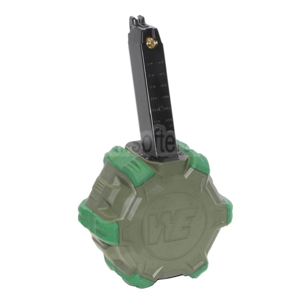 WE (WE-TECH) 350rd Gas Trommelmagazin Geeignet für G17 G18C G-Serie GBB Pistolen Airsoft