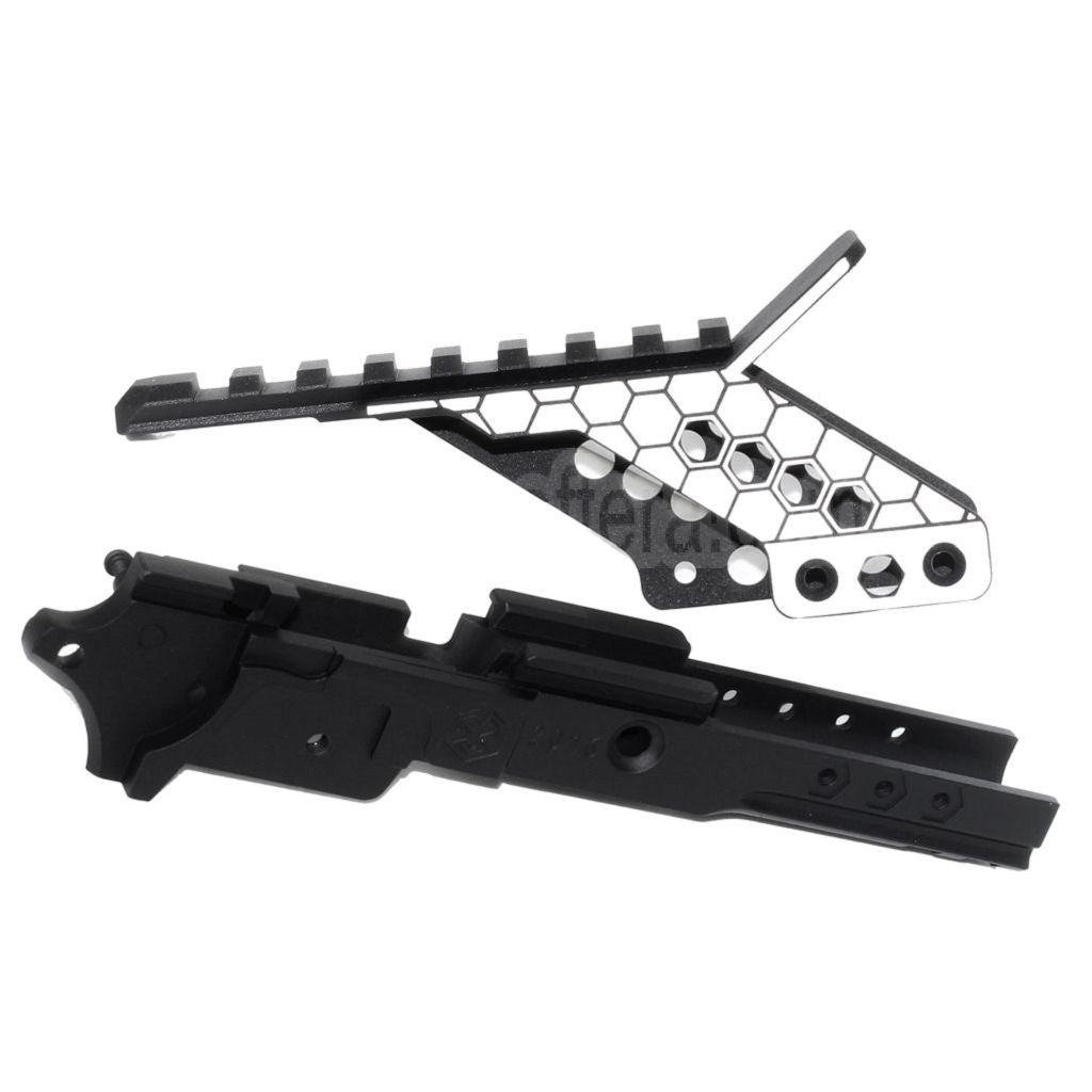 Armorer Works AW Vorgebohrt HX Mittlerer Rahmen mit Optikhalterung und Schnellspanngriff Geeignet für AW WE Tokyo Marui Hi-Capa Serie GBB Pistolen Airsoft Schwarz/Silber