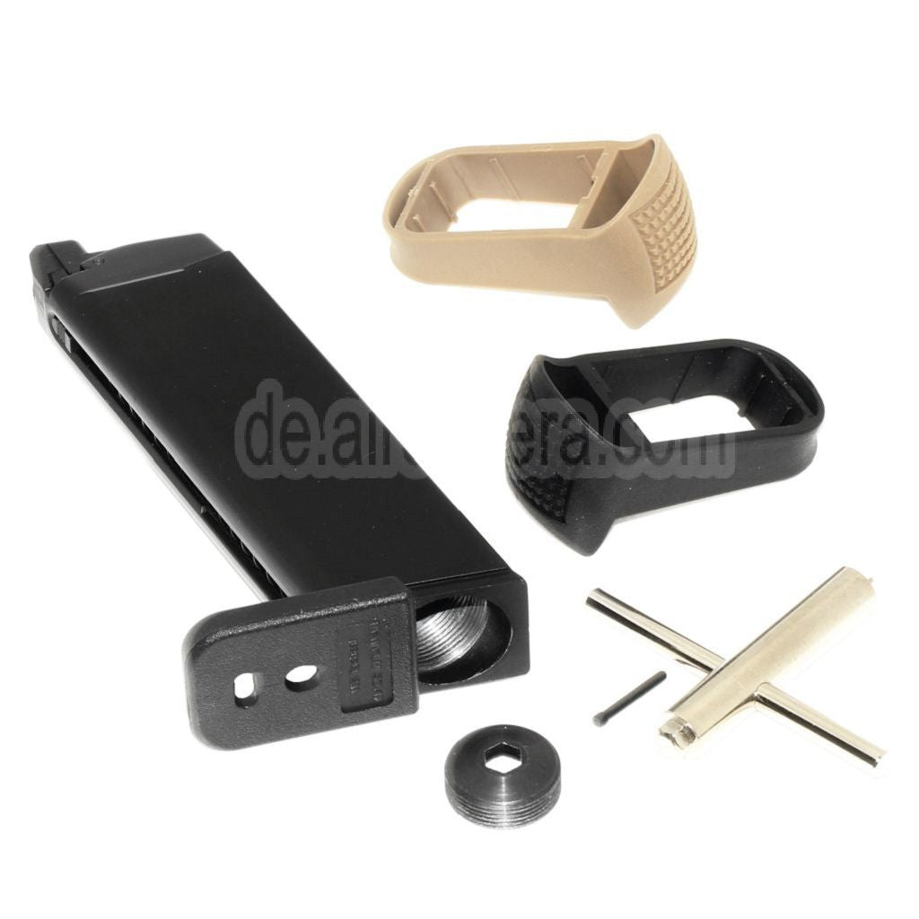 WE (WE-TECH) 25rd Co2 Magazin Ventilschlüssel Griffverlängerungssatz Geeignet für G17 G18C G34 G35 G-Serie GBB Pistolen Airsoft Schwarz