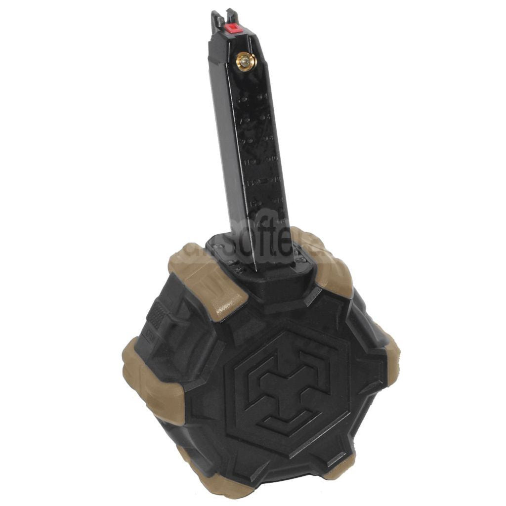 Armorer Works AW Custom 350rd Gas Adaptive Trommelmagazin Geeignet für G17 G18C G-Serie GBB Pistolen Airsoft