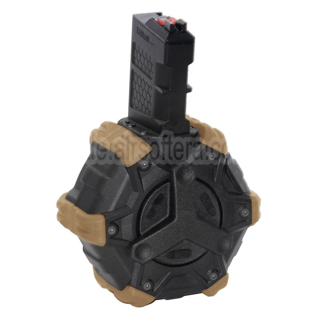 Armorer Works AW Custom 350rd Gas Adaptive Trommelmagazin Geeignet für WE (WE-TECH) Open Bolt Type L85 / SCAR-L / R5C / T65 / HK416 / AR M4 M16 GBB Gewehre Airsoft