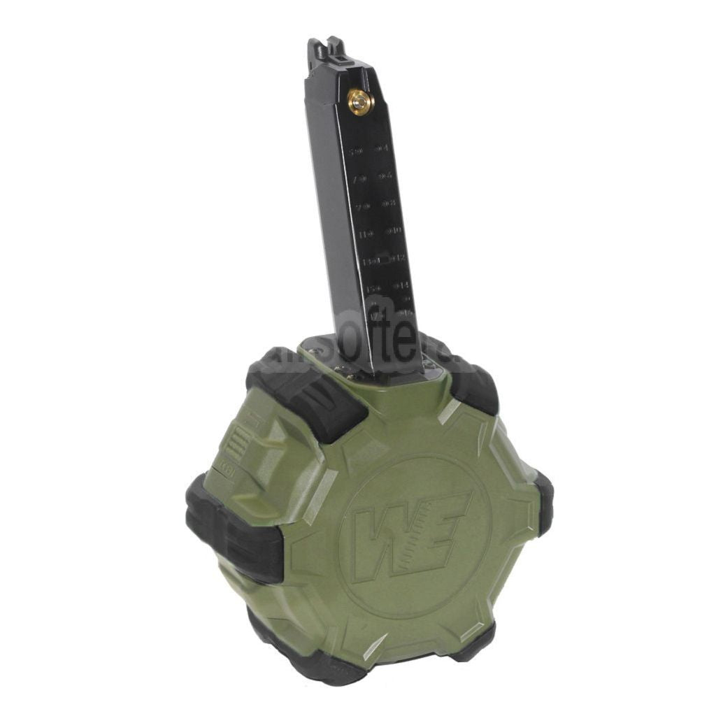 WE (WE-TECH) 350rd Gas Trommelmagazin Geeignet für G17 G18C G-Serie GBB Pistolen Airsoft