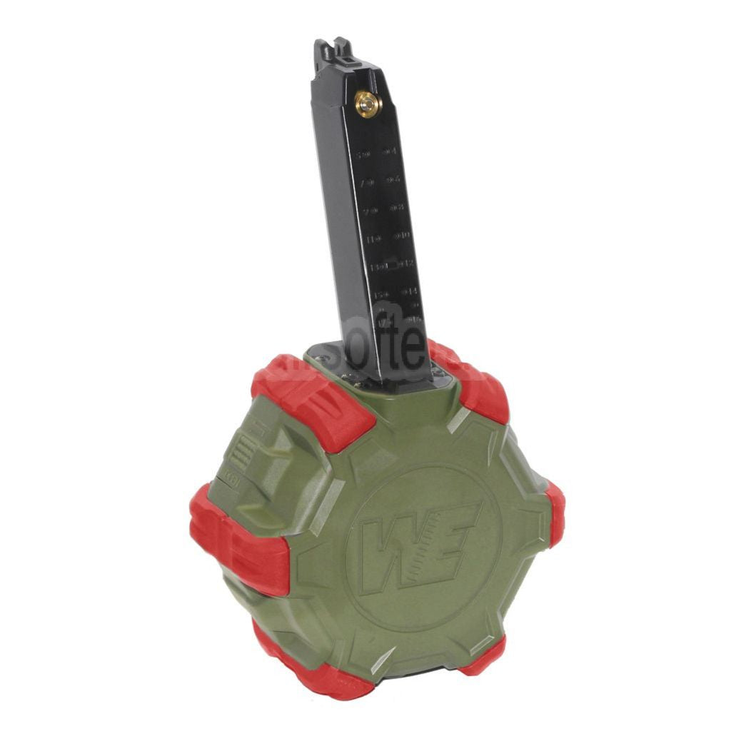 WE (WE-TECH) 350rd Gas Trommelmagazin Geeignet für G17 G18C G-Serie GBB Pistolen Airsoft