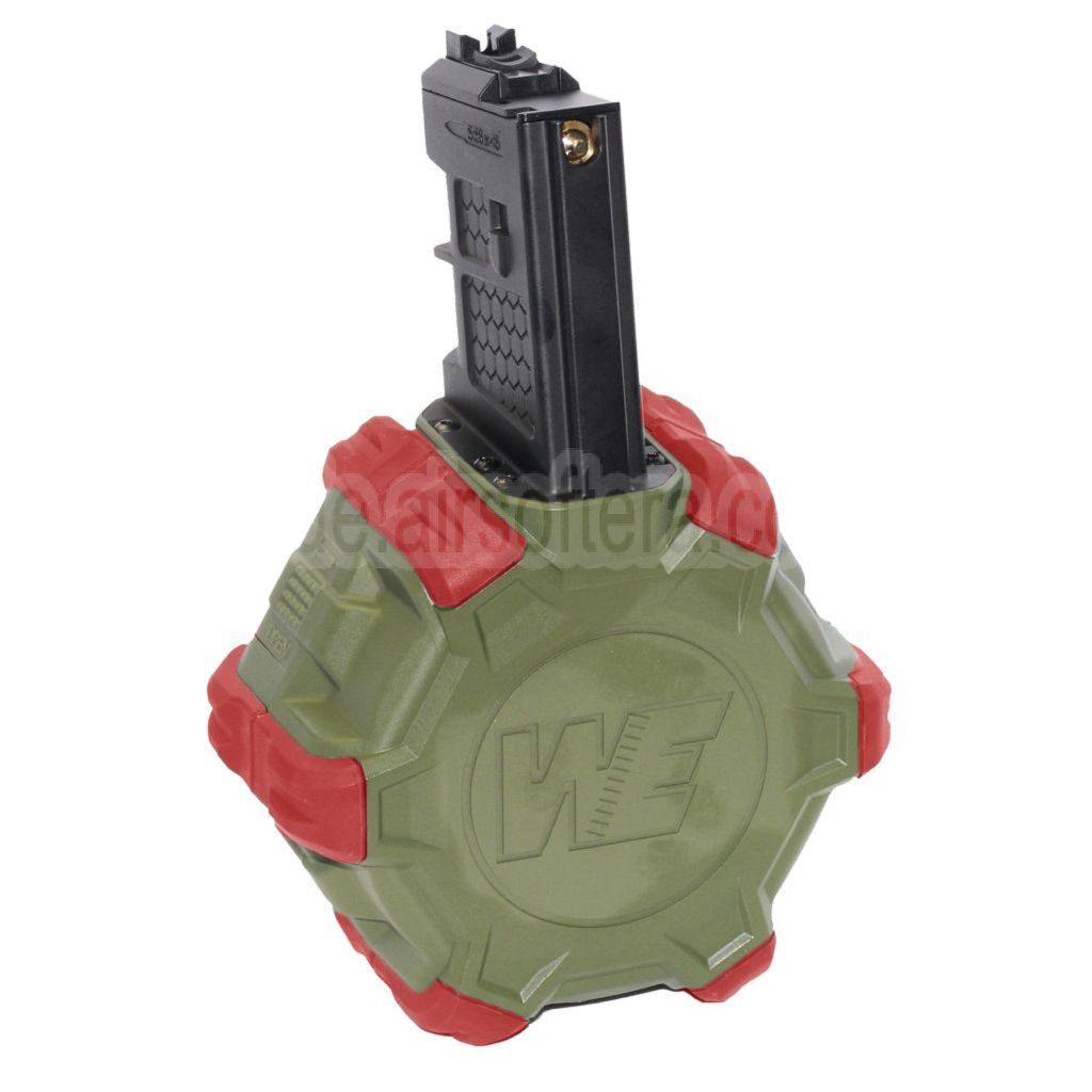 WE (WE-TECH) 350rd Gas Trommelmagazin Geeignet für WE (WE-TECH) Open Bolt Typ L85 / SCAR-L / R5C / T65 / HK416 / AR M4 M16 GBB Gewehre Airsoft