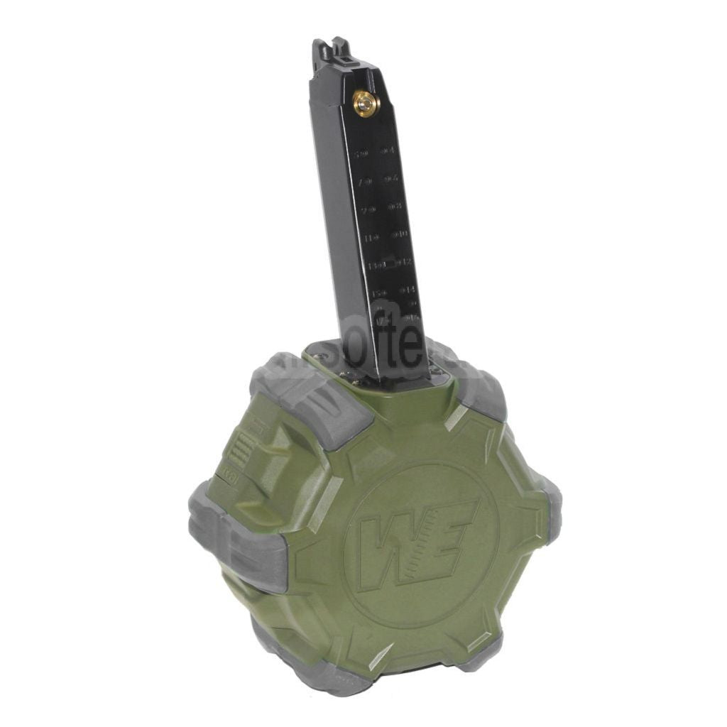 WE (WE-TECH) 350rd Gas Trommelmagazin Geeignet für G17 G18C G-Serie GBB Pistolen Airsoft