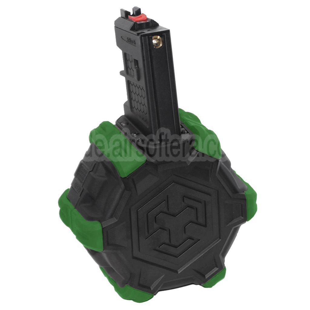 Armorer Works AW Custom 350rd Gas Adaptive Trommelmagazin Geeignet für WE (WE-TECH) Open Bolt Type L85 / SCAR-L / R5C / T65 / HK416 / AR M4 M16 GBB Gewehre Airsoft