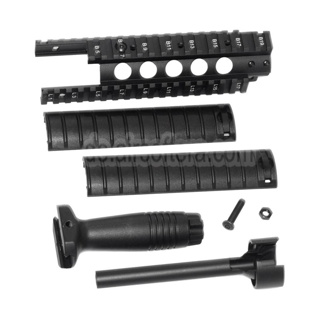 CYMA MP5 DX Interface Handschutzschienensystem mit QD Vordergriff und Außenlauf Geeignet für CYMA G&G Umarex Tokyo Marui MP5 Serie AEG Gewehre Airsoft Schwarz