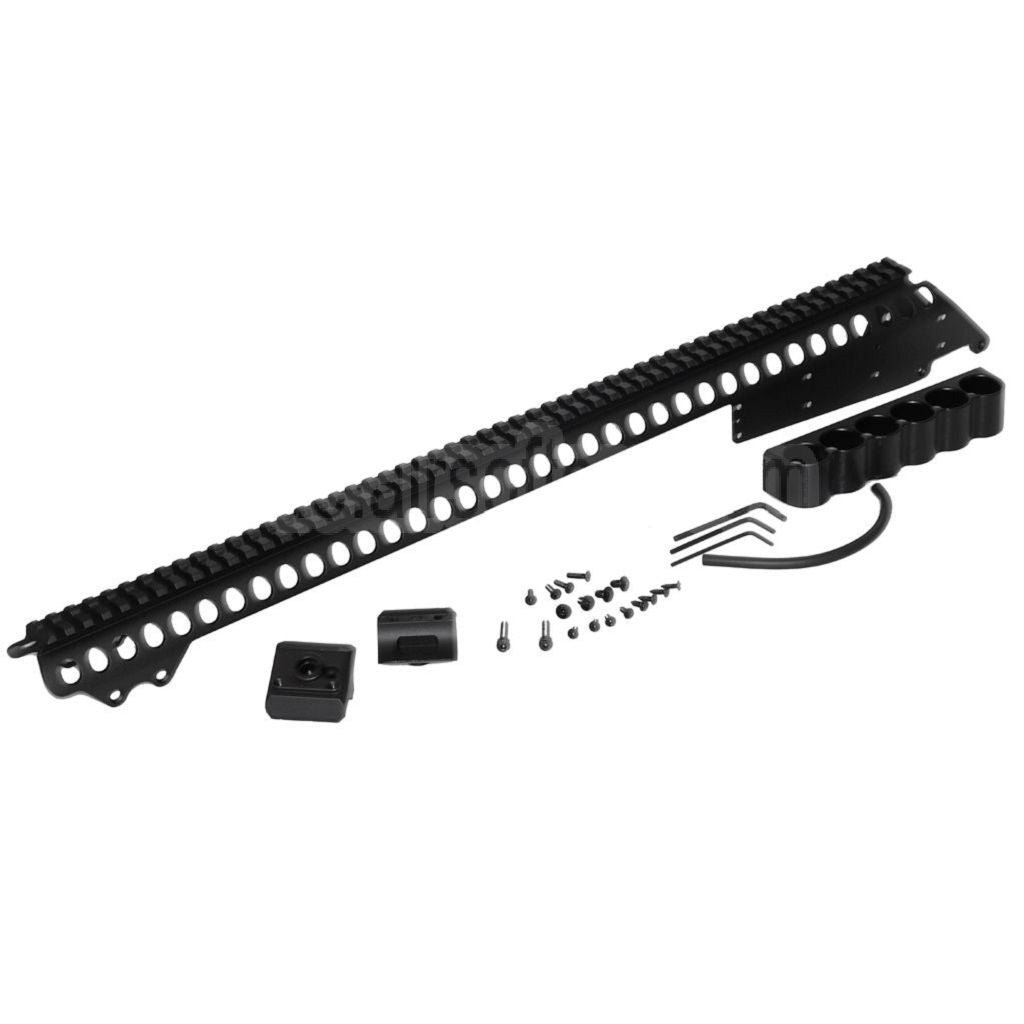 CYMA 537mm Aluminium Ober schienen System mit 6-Schalen Trägerhalterung Geeignet für CYMA Tokyo Marui M870 Serie Schrotflinte Airsoft Schwarz