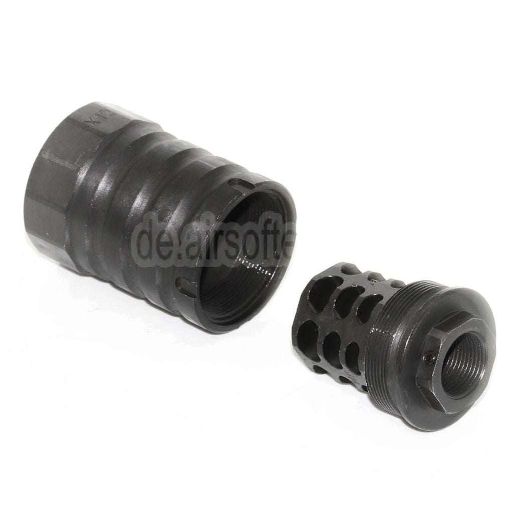 5KU 53mm 360 X12 Mündungsbremse Mündungsfeuerdämpfer mit Blast Shield Geeignet für -14mm CCW Gegen den Uhrzeigersinn Lauf Gewehre Airsoft Schwarz