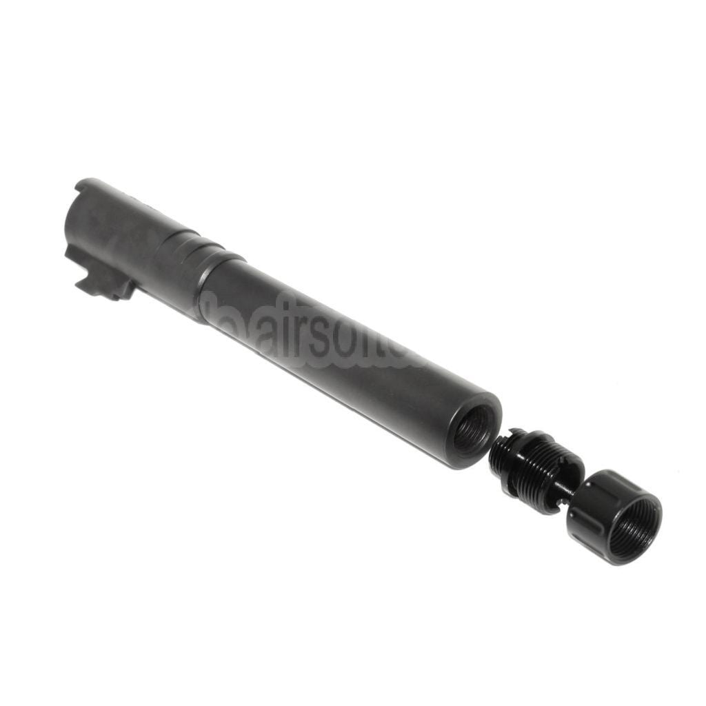 AIP 123mm/127mm Gewinde Äußerer Lauf mit Adapter und Abdeckung Geeignet für Tokyo Marui Hi-Capa 5.1 GBB Pistolen Airsoft Schwarz