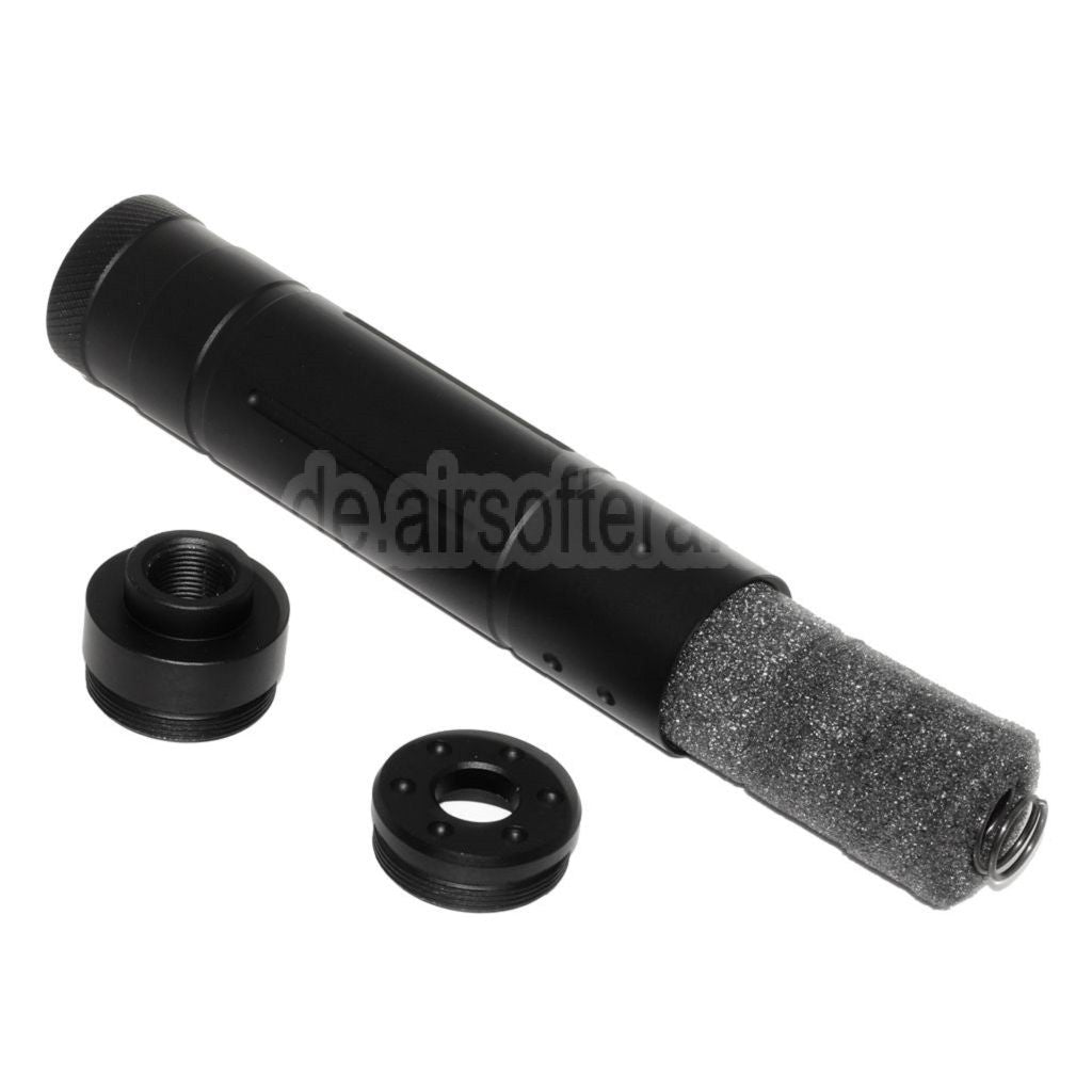 DOUBLE BELL 155mm x 32mm Schalldämpfer Geeignet für -14mm CCW Gegen den Uhrzeigersinn Gewehre Airsoft Schwarz