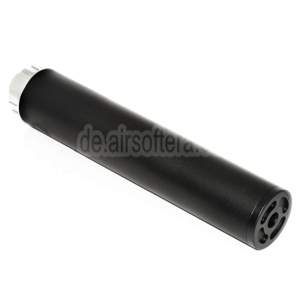 DOUBLE BELL 198mm/204mm x 43mm Schalldämpfer Geeignet für -14mm CCW Gegen den Uhrzeigersinn Gewehre Airsoft Schwarz/Silber