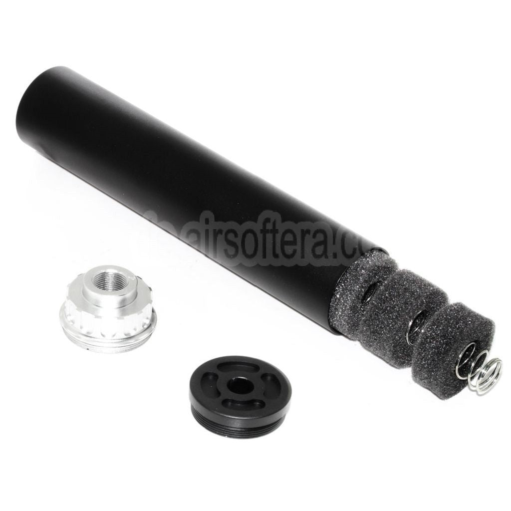 DOUBLE BELL 198mm/204mm x 43mm Schalldämpfer Geeignet für -14mm CCW Gegen den Uhrzeigersinn Gewehre Airsoft Schwarz/Silber