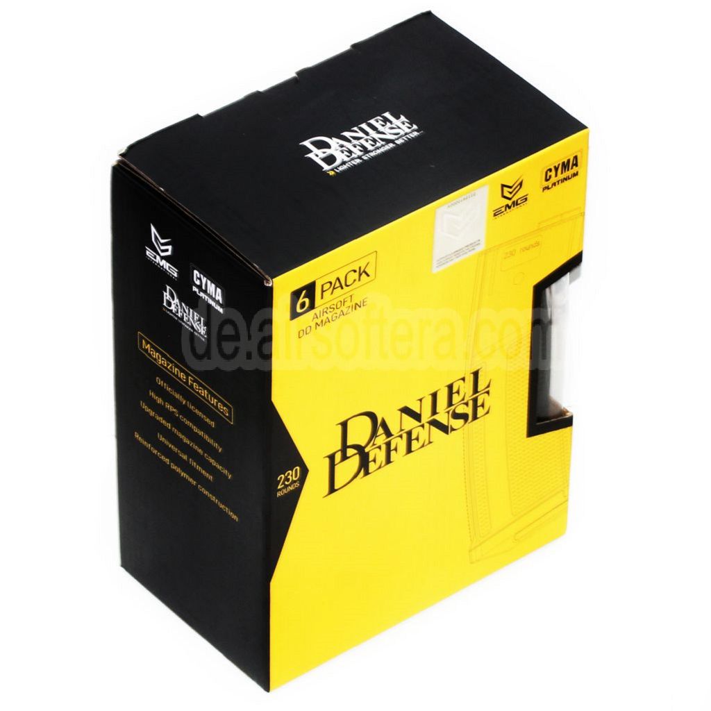 CYMA 6 Stück Packung EMG Daniel Defense 230rd Polymer Mid-Cap Magazin Geeignet für M4 M16 Serie AEG Gewehre Airsoft Schwarz