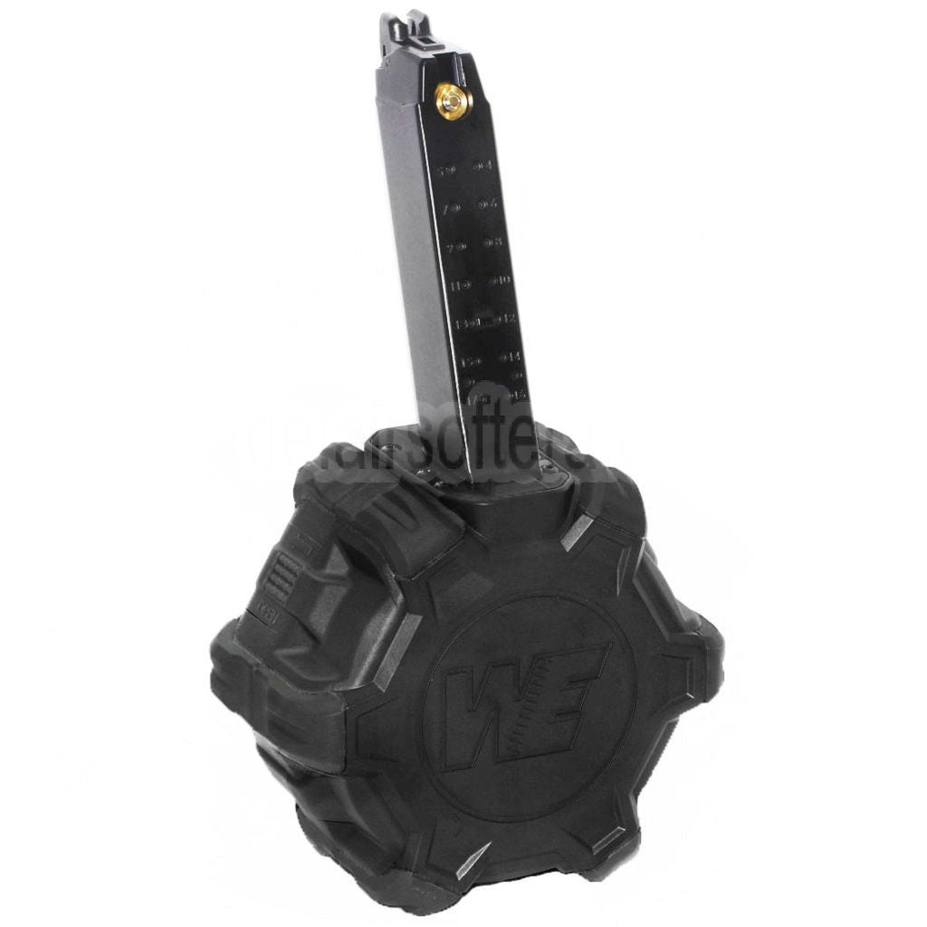 WE (WE-TECH) 350rd Gas Trommelmagazin Geeignet für G17 G18C G-Serie GBB Pistolen Airsoft Black