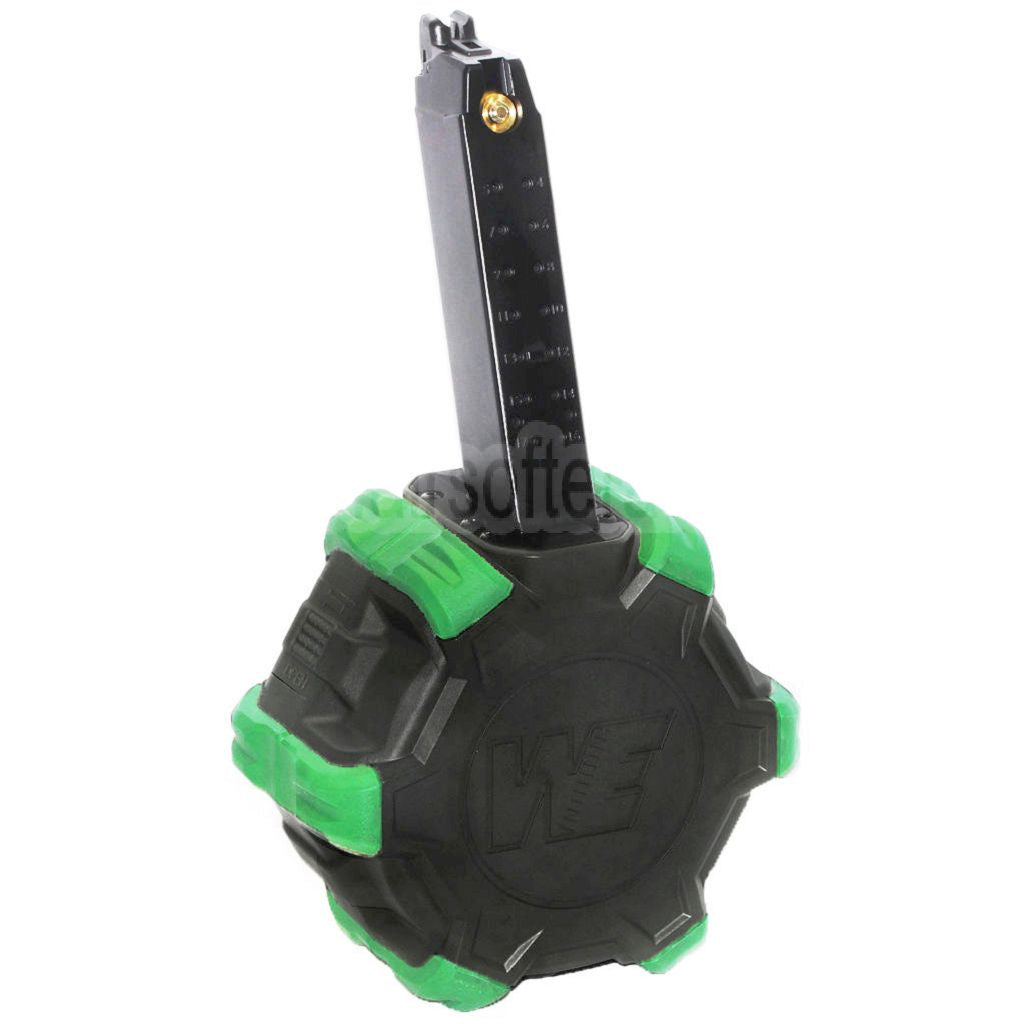 WE (WE-TECH) 350rd Gas Trommelmagazin Geeignet für G17 G18C G-Serie GBB Pistolen Airsoft Black
