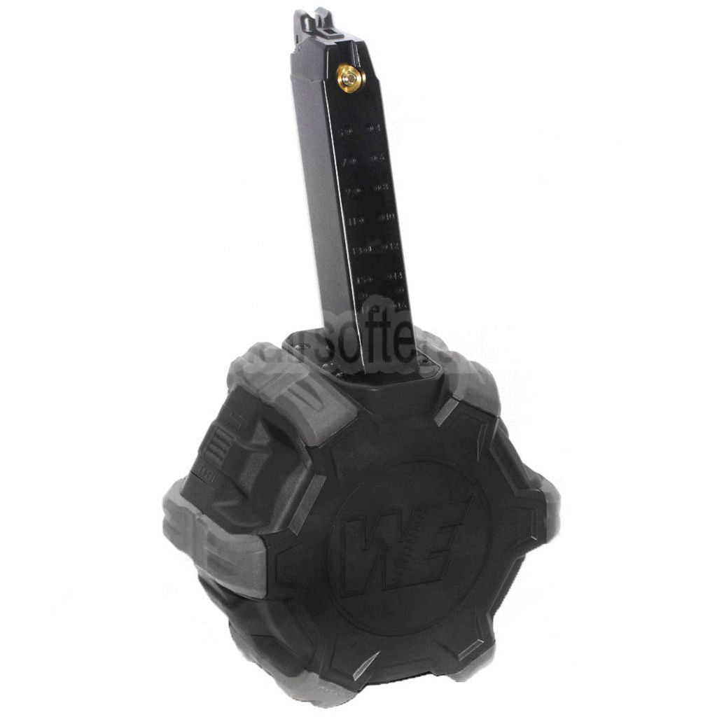 WE (WE-TECH) 350rd Gas Trommelmagazin Geeignet für G17 G18C G-Serie GBB Pistolen Airsoft Black