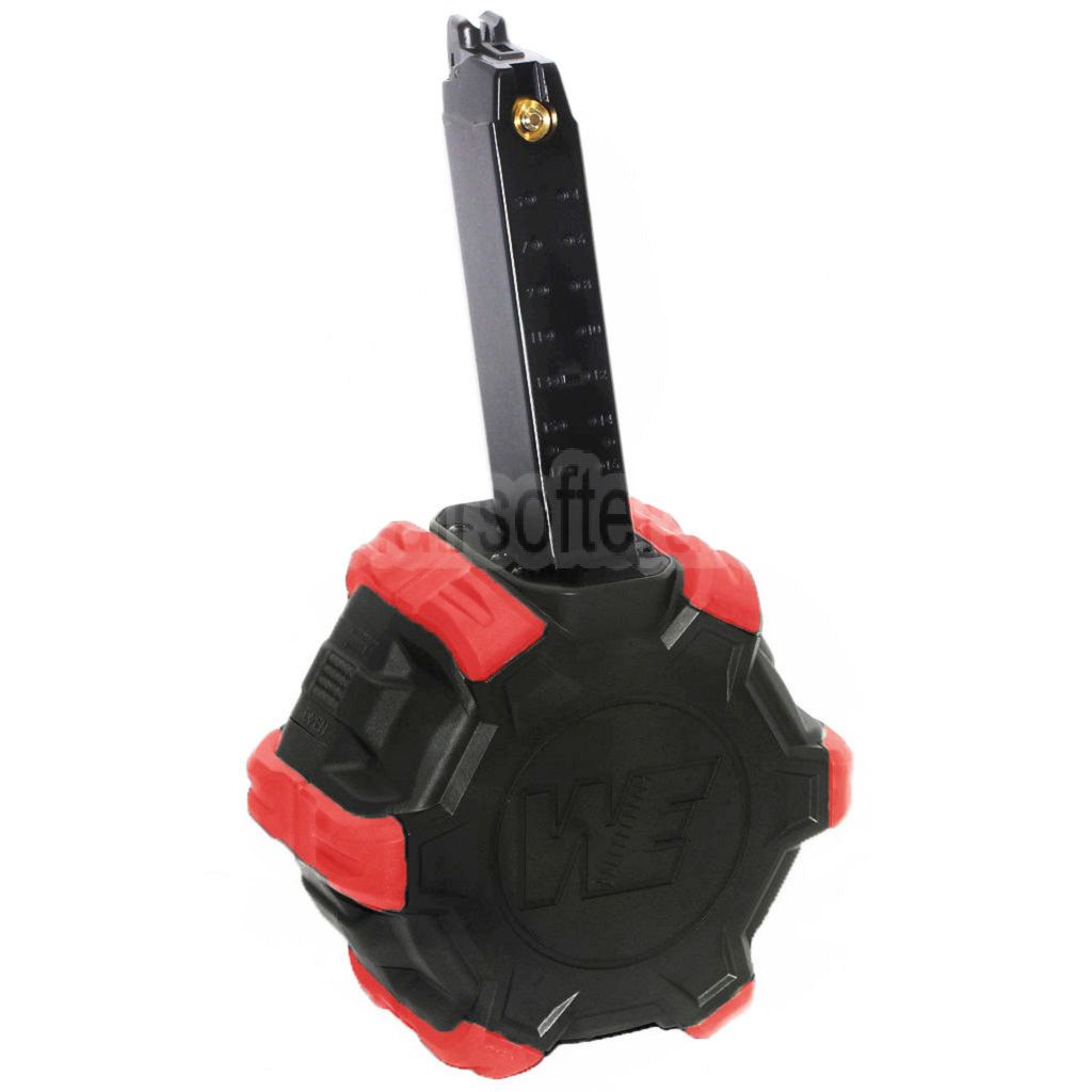 WE (WE-TECH) 350rd Gas Trommelmagazin Geeignet für G17 G18C G-Serie GBB Pistolen Airsoft Black