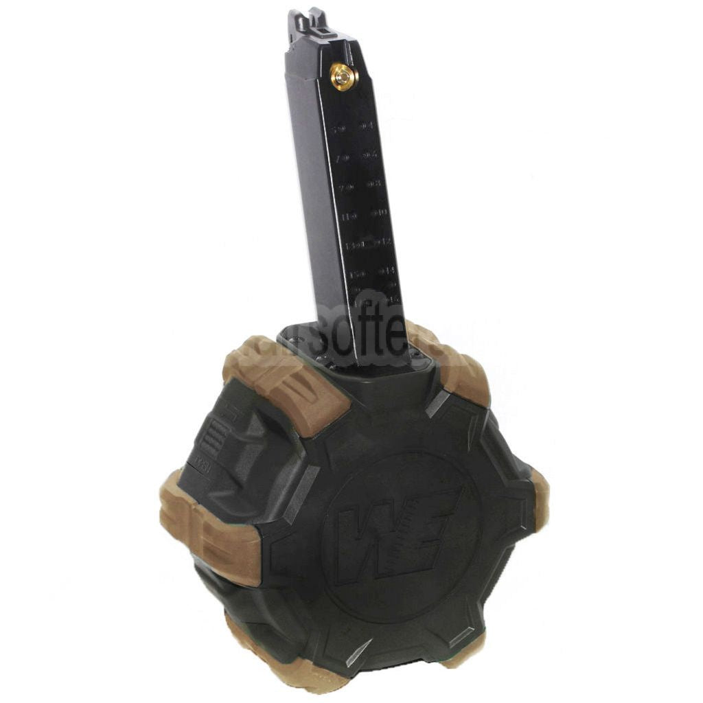 WE (WE-TECH) 350rd Gas Trommelmagazin Geeignet für G17 G18C G-Serie GBB Pistolen Airsoft Black