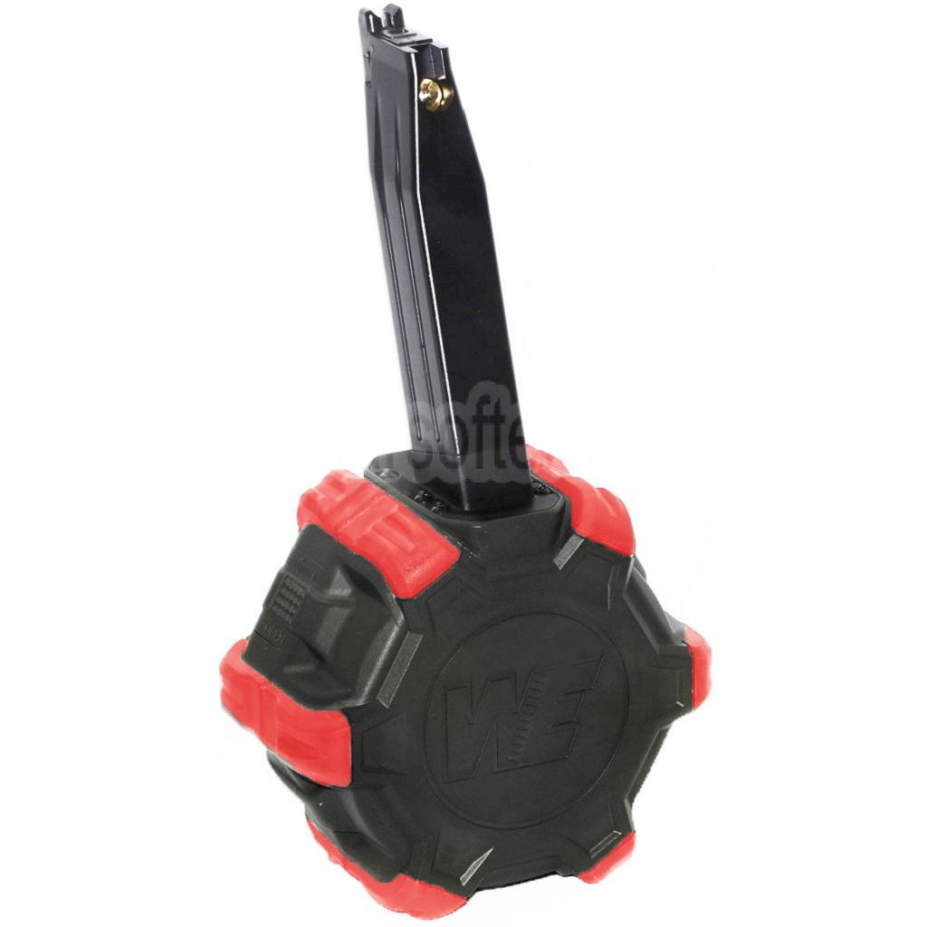 WE (WE-TECH) 350rd Gas Trommelmagazin Geeignet für Hi-Capa GBB Pistolen Airsoft Black