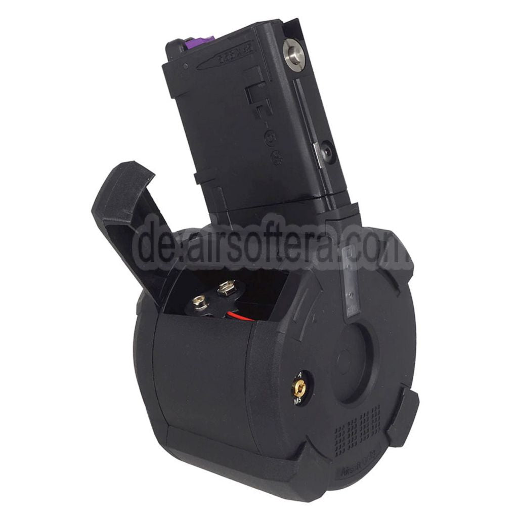 CYMA 500rd Elektrisch Schallsteuerung Wicklung Gas Trommelmagazin Geeignet für CYMA CGS Tokyo Marui M4 Serie MWS GBB Gewehre Airsoft Schwarz